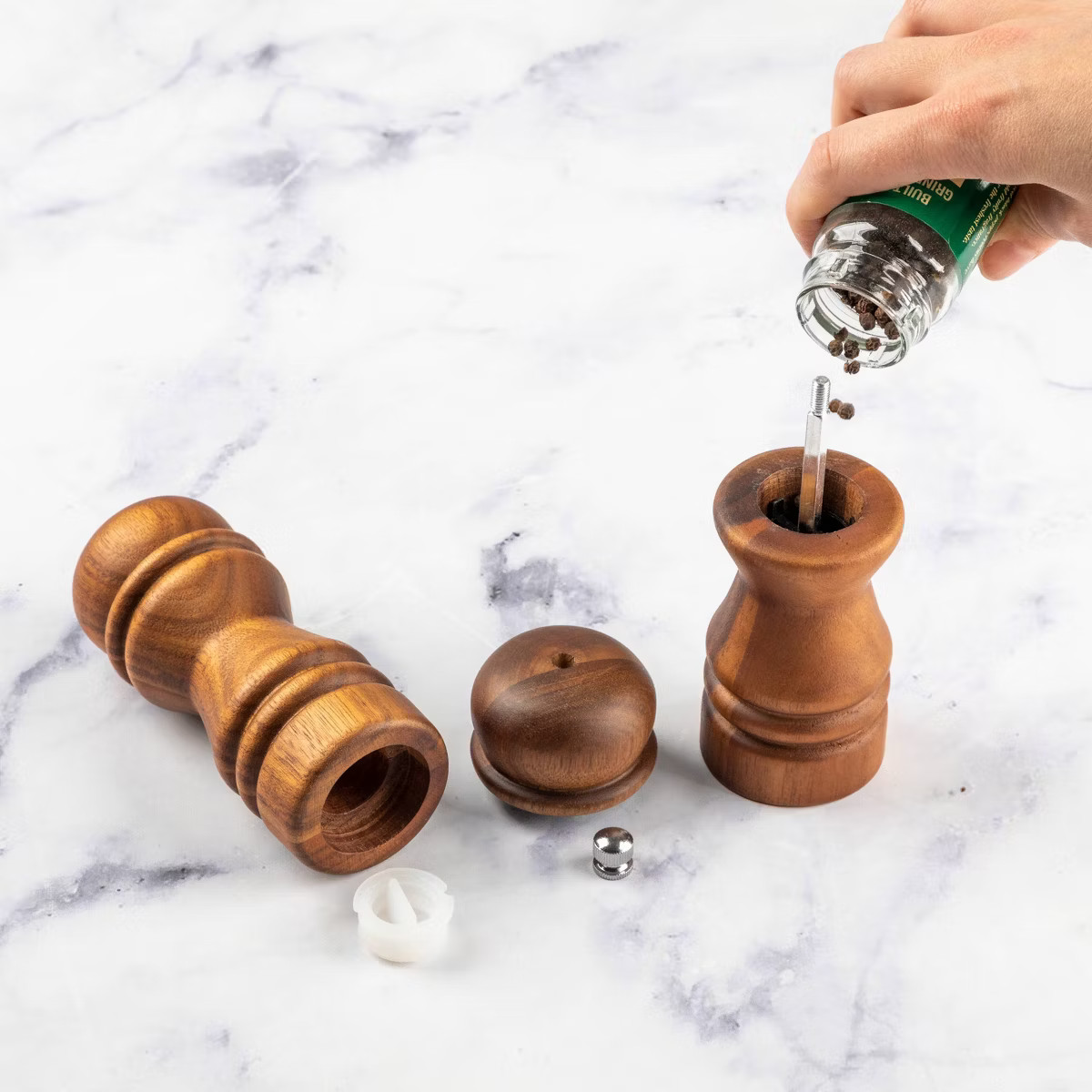 2pc Acacia Turned Salt Shaker and Pepper Grinder Set - Threshold™: Brown Spice Mills, 5.43" Hei... | Target