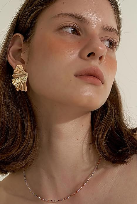 Gold Flower Earrings, Gold Statement Earrings for Women Large Boho Chunky Flower Shell Angel Wing... | Amazon (US)