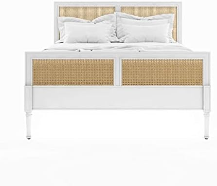 VALYOU Furniture Harbor Bed Mahogany Wood Natural Rattan Material (Queen, White) | Amazon (US)