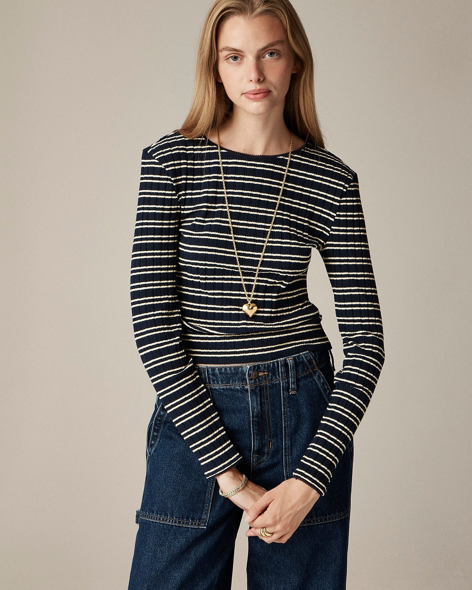 Pointelle long-sleeve T-shirt in stripe | J. Crew US