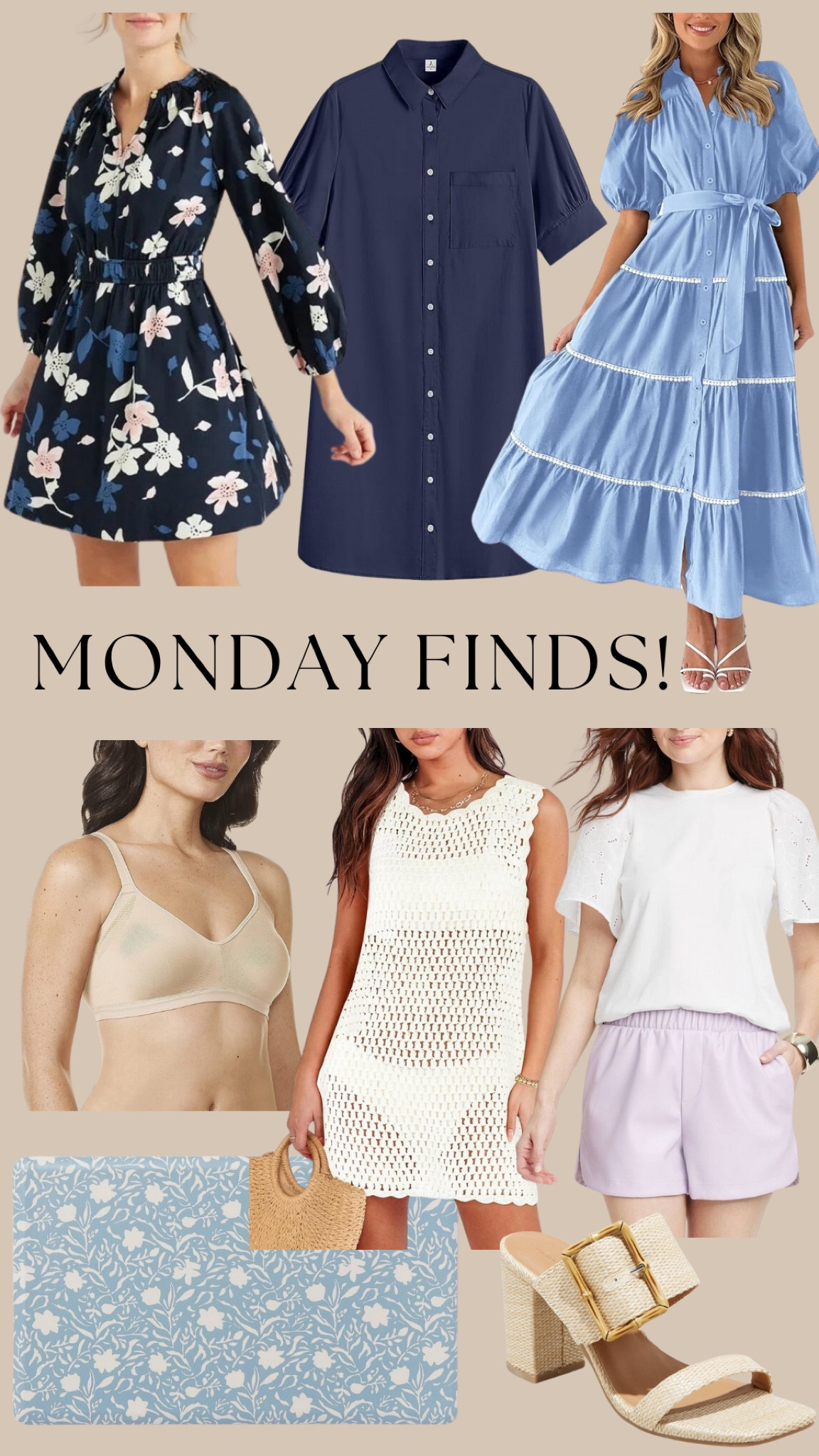 MONDAY FINDS! New Walmart, a basic but classy shirtdress, blue maxi dress, go to bra I’ve been wearing for years, swimsuit coverup, eyelet target top, kitchen sink rug and the prettiest shoes for summer! 

#LTKhome #LTKfindsunder50 #LTKshoecrush