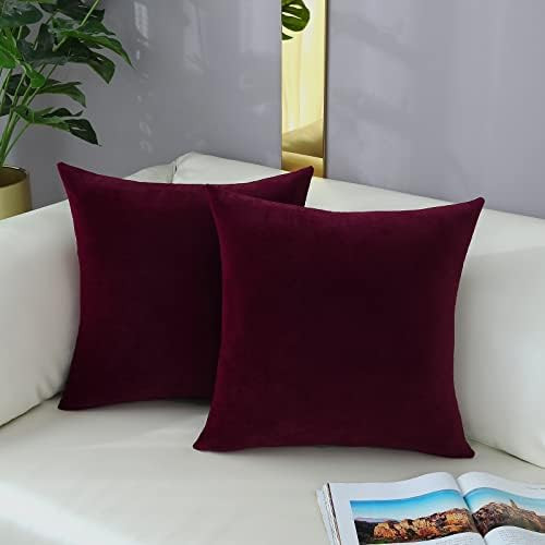 mixeoo Comfy Burgundy Red Throw Pillow Covers Decorative Square Solid Thick Velvet Super Soft Cus... | Amazon (US)