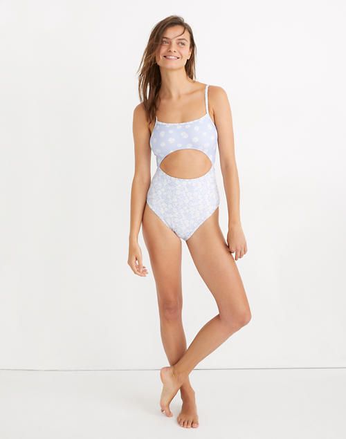 Madewell Second Wave Cutout One-Piece Swimsuit in Fleur Field Mix | Madewell