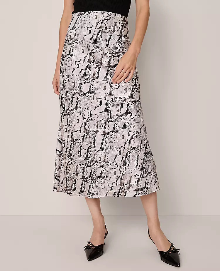 Snake Print Satin Bias Slip Skirt | Ann Taylor