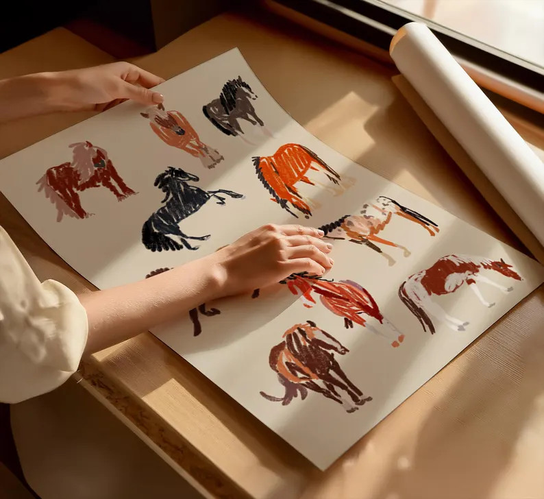 Horse Art Print / Horse Lover Gift / Animal Wall Art / Horse Drawing Art Print / Horse Riding Gif... | Etsy (US)