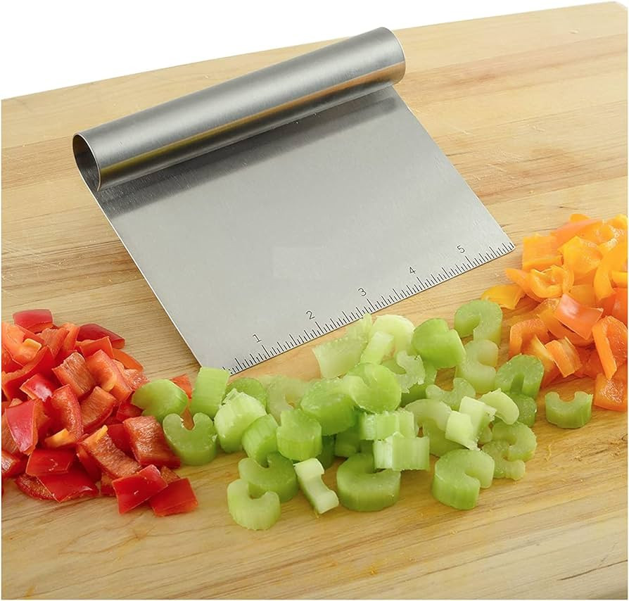 Leo 2 Pc Stainless Steel Scraper Dough Chopper Cutter Mezzaluna Knife, Mincing Rocker Slicer Perf... | Amazon (US)