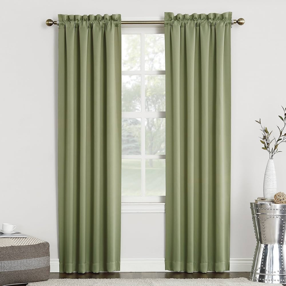 Sun Zero Easton Energy Saving Blackout Rod Pocket Curtain Panel, 40" x 84", Sage Green | Amazon (US)