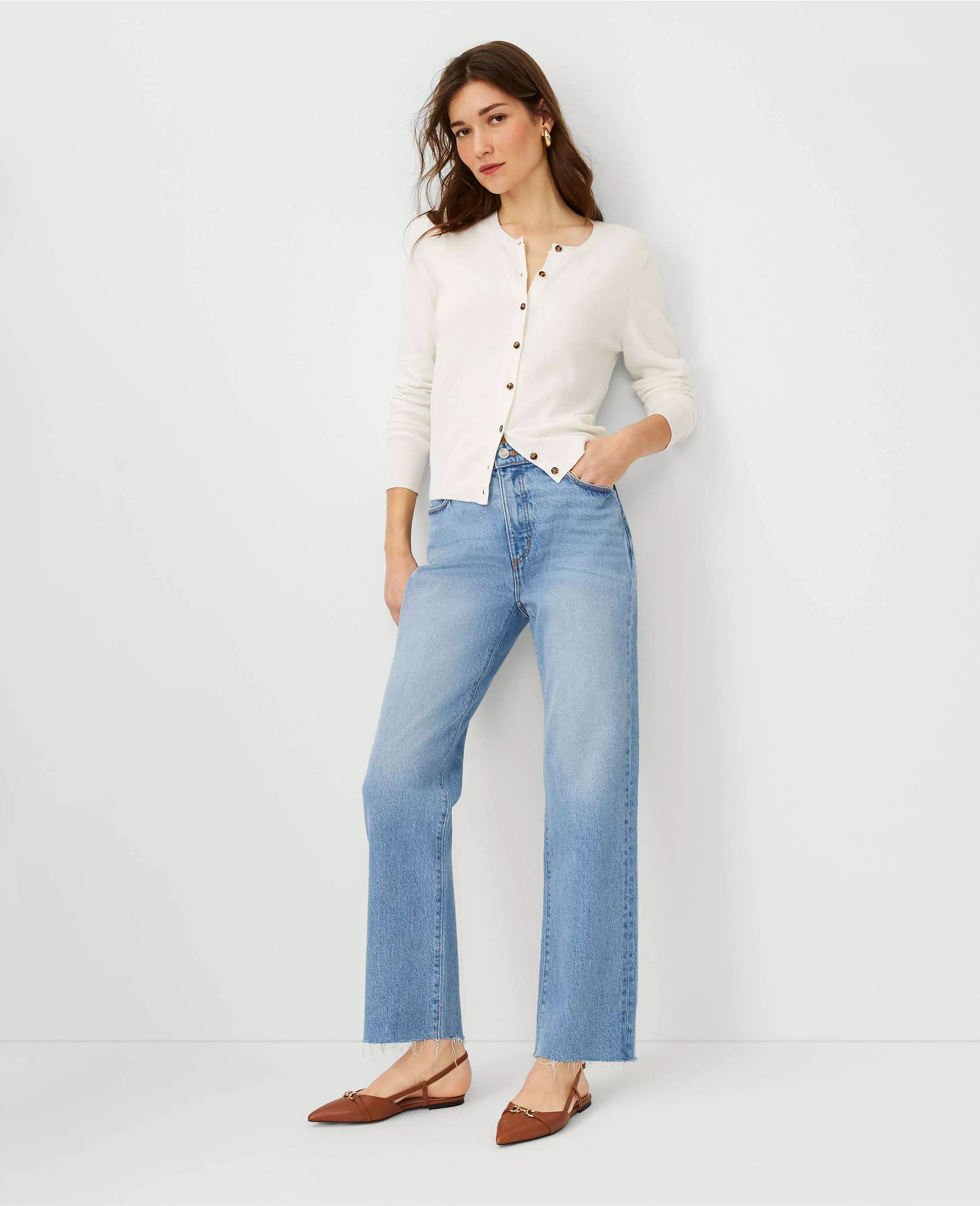 Petite Fresh Cut High Rise Straight Jeans in Light Vintage Wash | Ann Taylor (US)