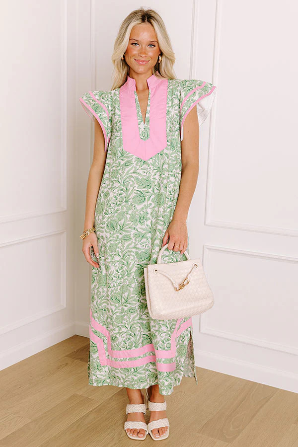 Veranda Views Floral Midi Dress in Green | Impressions Online Boutique