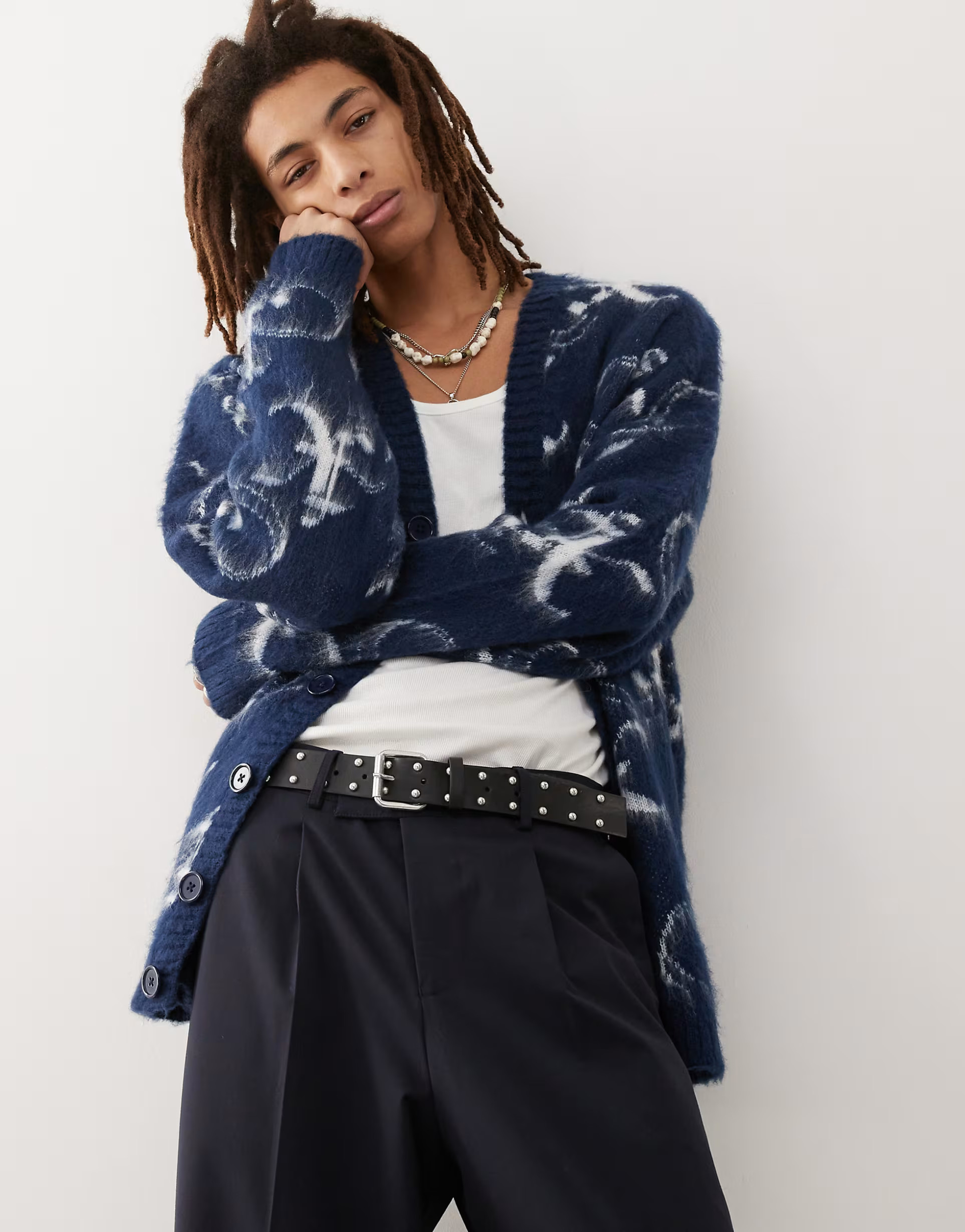 COLLUSION oversized fluffy logo knitted cardigan in blue | ASOS (Global)
