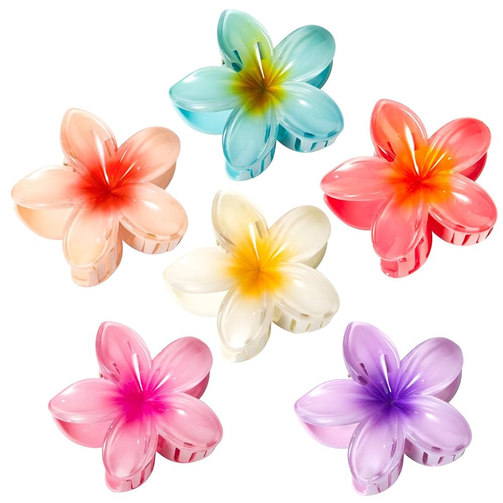 6 Pack Flower Hair Claw Clips for Women, Hawaiian Hibiscus Hair Clips, Cute Hair Accessories, Gif... | Amazon (US)