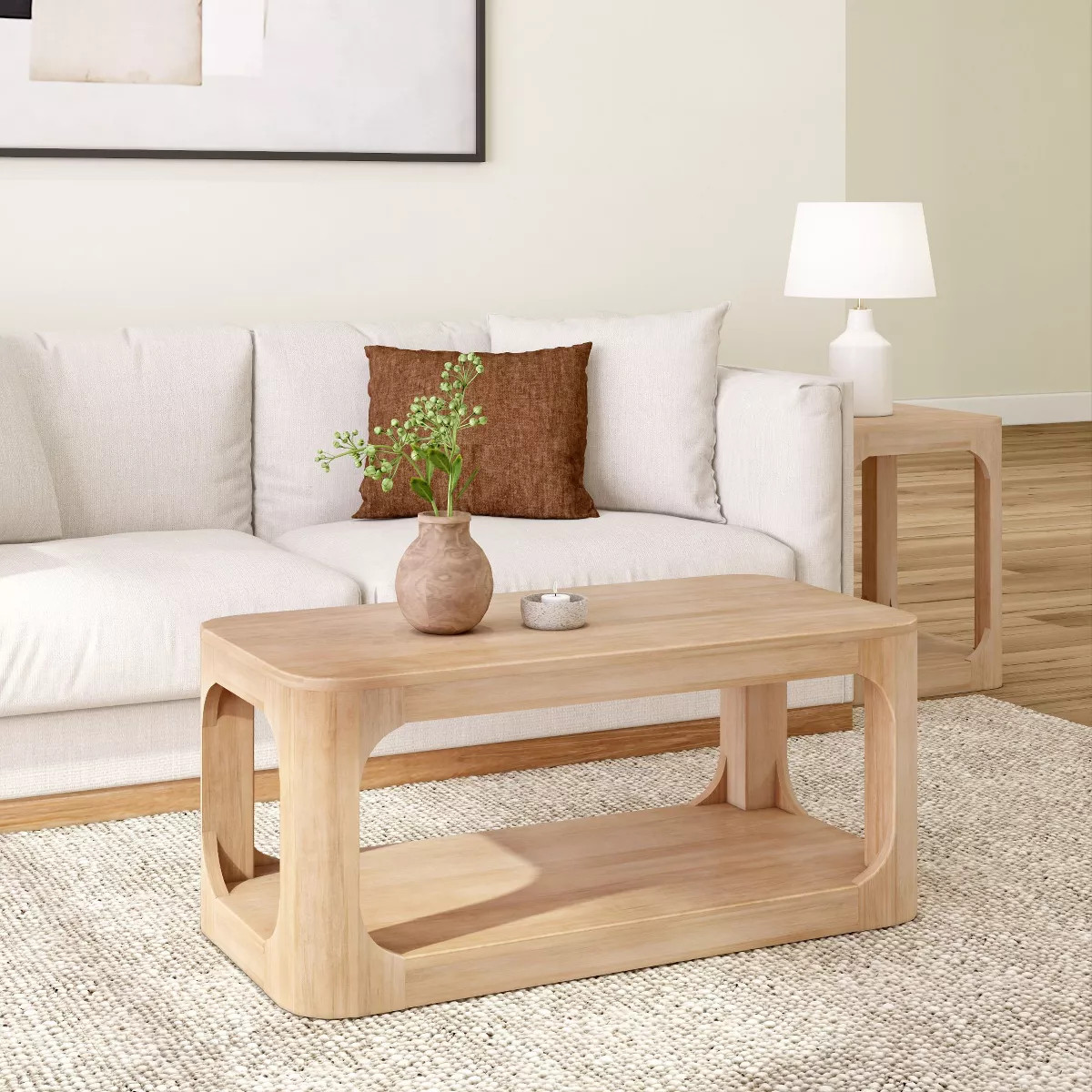 Plank+Beam 40" Modern Rectangular Coffee Table with Shelf, Solid Wood Table | Target