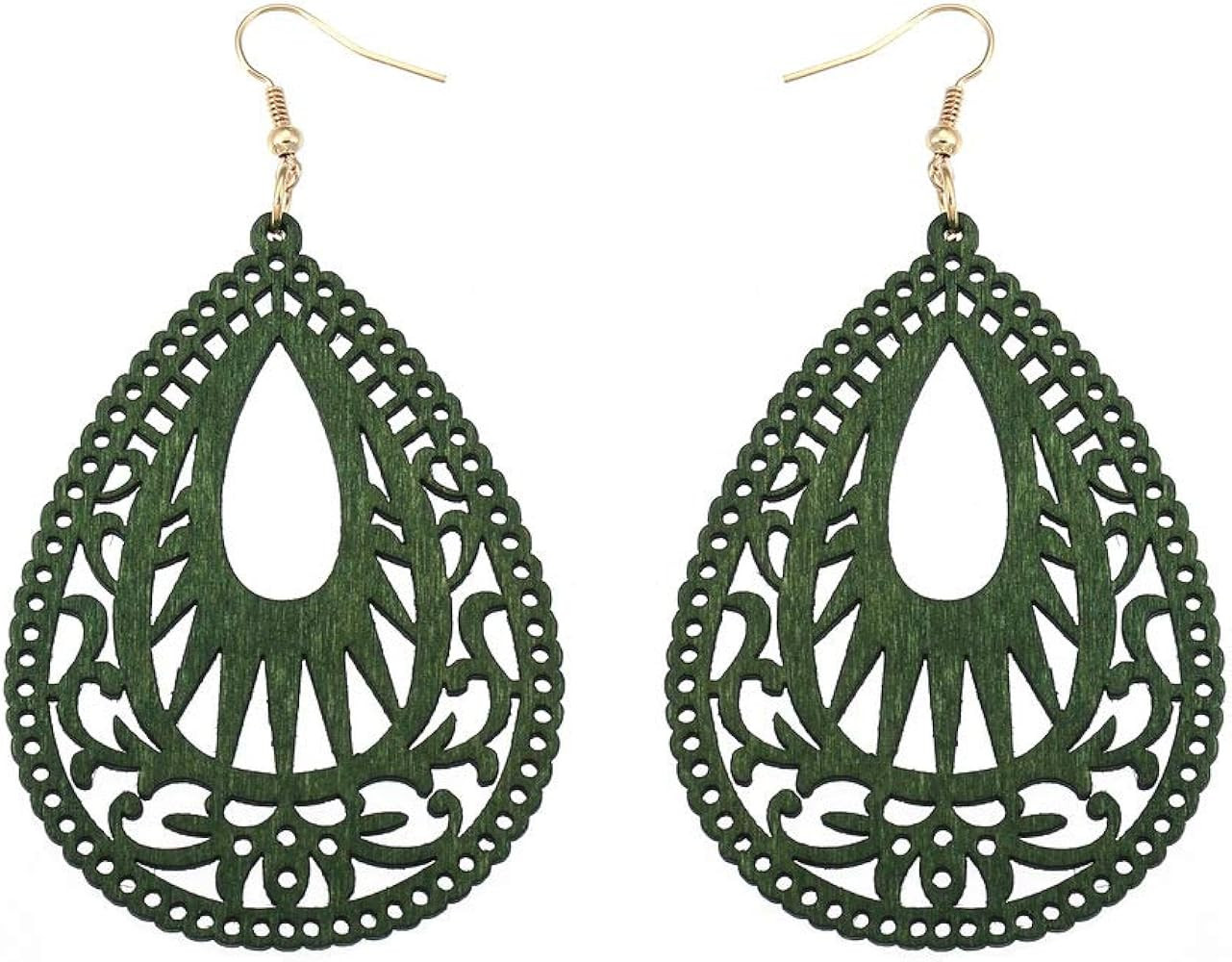Bohemian Geometric Wood Earrings for Women Vintage Natural Wooden African Lightweight Teardrop Da... | Amazon (US)