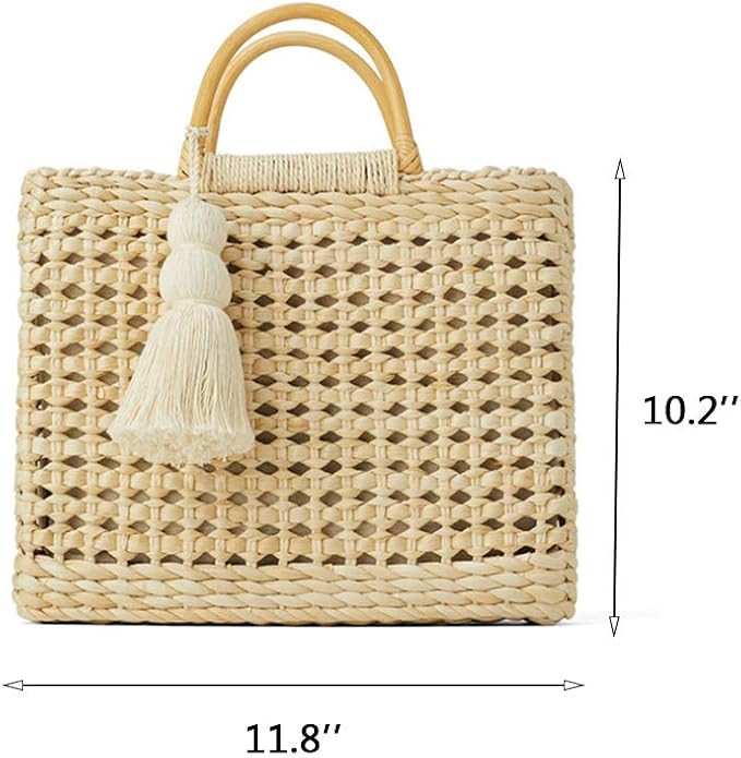QTKJ Fashion Women Summer Straw Crossbody Bag with Cute Tassels Pendant, Hand-Woven Beach Shoulde... | Amazon (US)