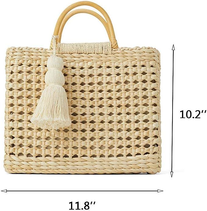 QTKJ Fashion Women Summer Straw Crossbody Bag with Cute Tassels Pendant, Hand-Woven Beach Shoulde... | Amazon (US)