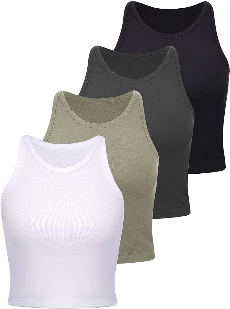 4 Pieces Basic Crop Tank Tops Women Sleeveless Racerback Crop Tops Cotton Sport Crop Tops for Lad... | Amazon (US)
