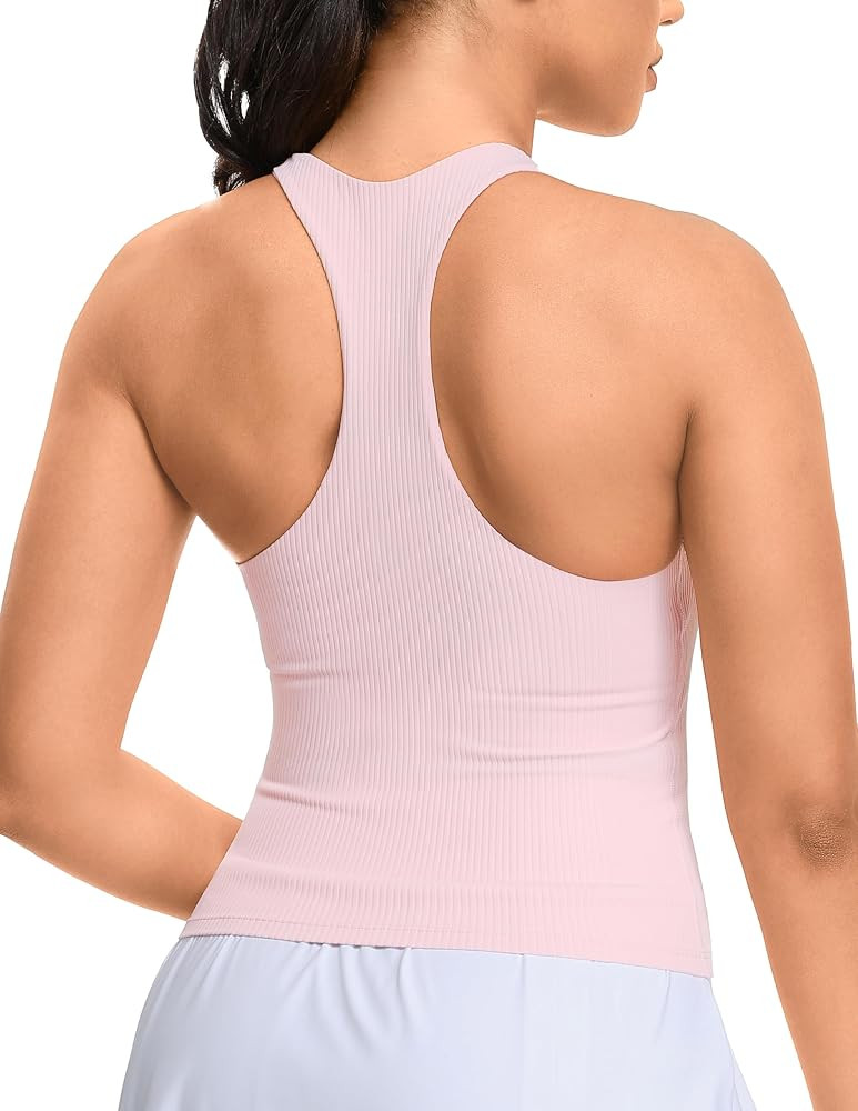 YUNOGA Women's Cropped Tank Tops with Built in Bras - Athletic Workout Tops Padded Sleeveless Rac... | Amazon (US)