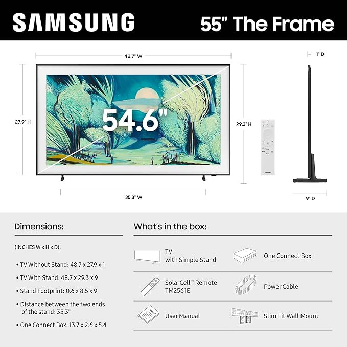 Samsung 55-Inch Class The Frame LS03F 4K QLED Smart TV (2025 Model) Slim Fit Wall Mount, Modern F... | Amazon (US)