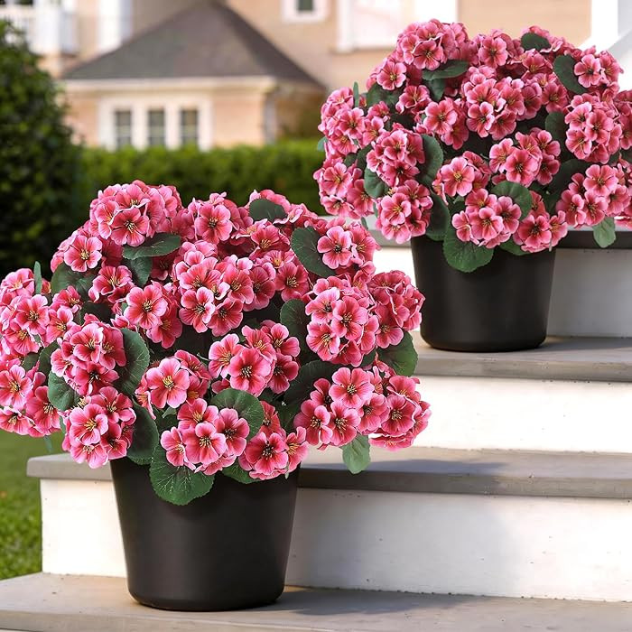 2 Pack Artificial Geranium Flowers Topitary Trees for Outdoors, UV Resistant Geraniums Potted Bus... | Amazon (US)