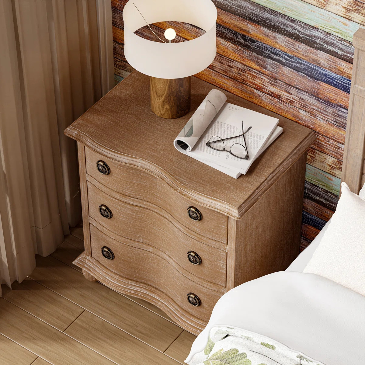 Farmhouse 3 Drawer Nightstand With Curved Front | Wayfair North America