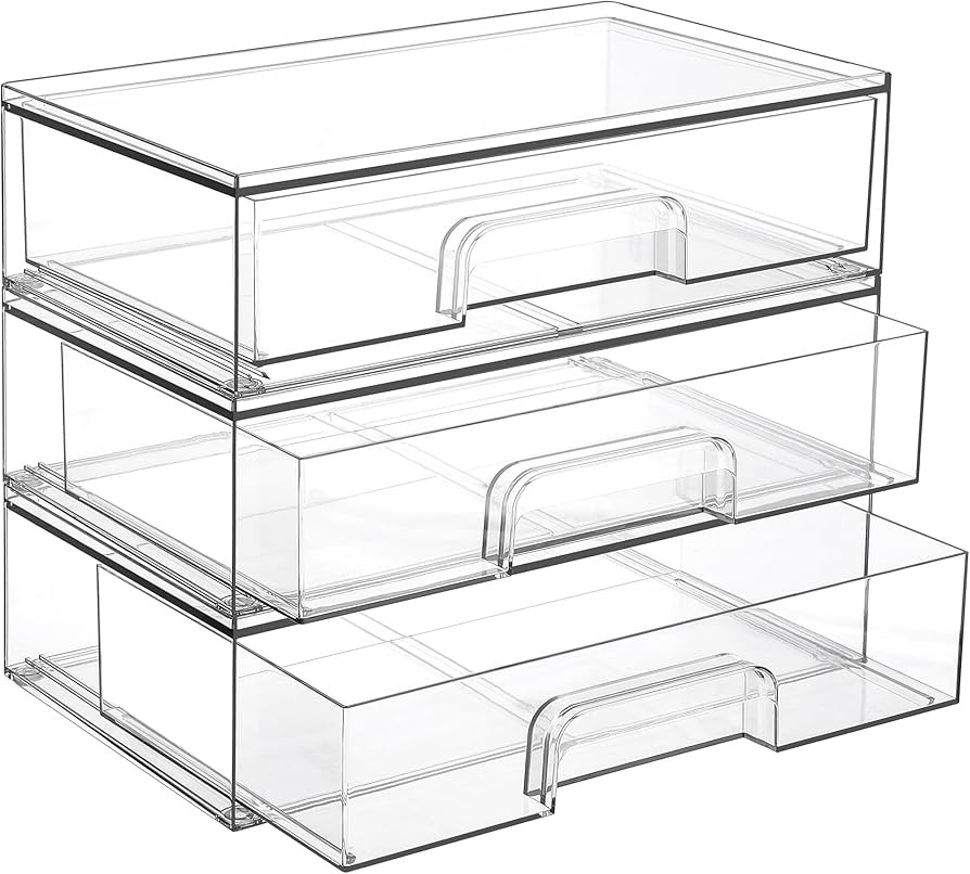 Vtopmart 12.1''W Clear Stackable Storage Drawers,3 Pack Acrylic Plastic Organizers Bins for Makeu... | Amazon (US)