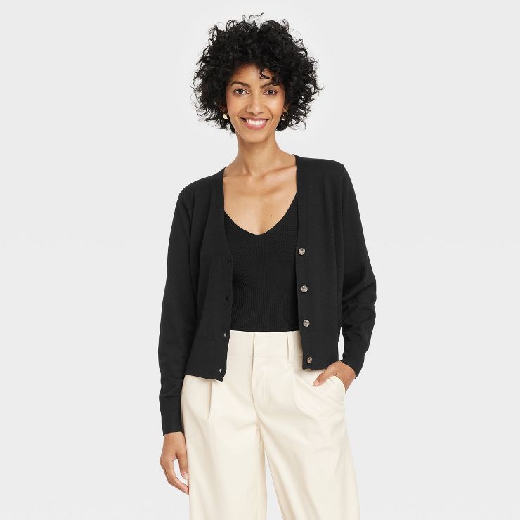 Women's Button-Front Fine Gauge Ribbed Cardigan - A New Day™ | Target