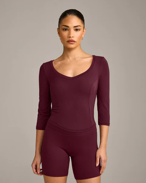 Mellow™ Motion Wide V-Neck 3/4 Length Sleeve Mid Top 
 Cherry Lacquer Purple | Oner Active (UK / US)