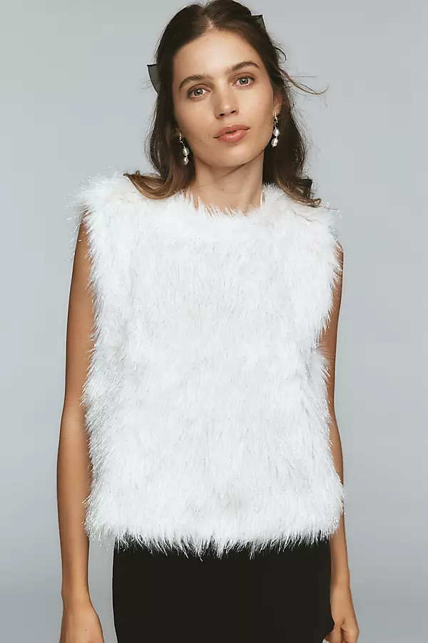 Shimmered Faux Fur Sleeveless Mock-Neck Top | Anthropologie (US)