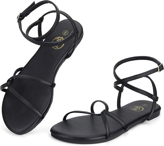 Trary Women's Flat Sandals, Strappy Cross Lace Up Ankle Strap Summer Dressy Beach Shoes, Lightwei... | Amazon (US)