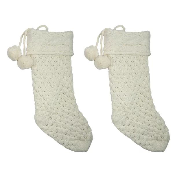 Holiday Time 2pack 20inch Christmas Ivory Knit Stocking - Walmart.com | Walmart (US)