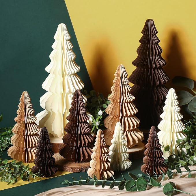 Fullhawl 10 Pcs Paper Christmas Trees Neutral Honeycomb Christmas Trees 4/6/ 7/10 Inch 3D Honeyco... | Amazon (US)