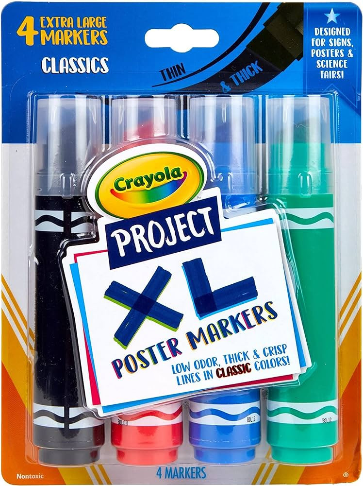 Crayola XL Poster Markers, Assorted Classic Colors, School Supplies, 4 Count | Amazon (US)