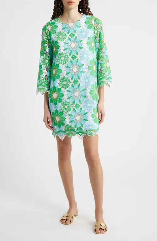 Lilly Pulitzer® Jouri Metallic Floral Lace Shift Dress in Putting Green Sunshine at Nordstrom, Size 0 | Nordstrom