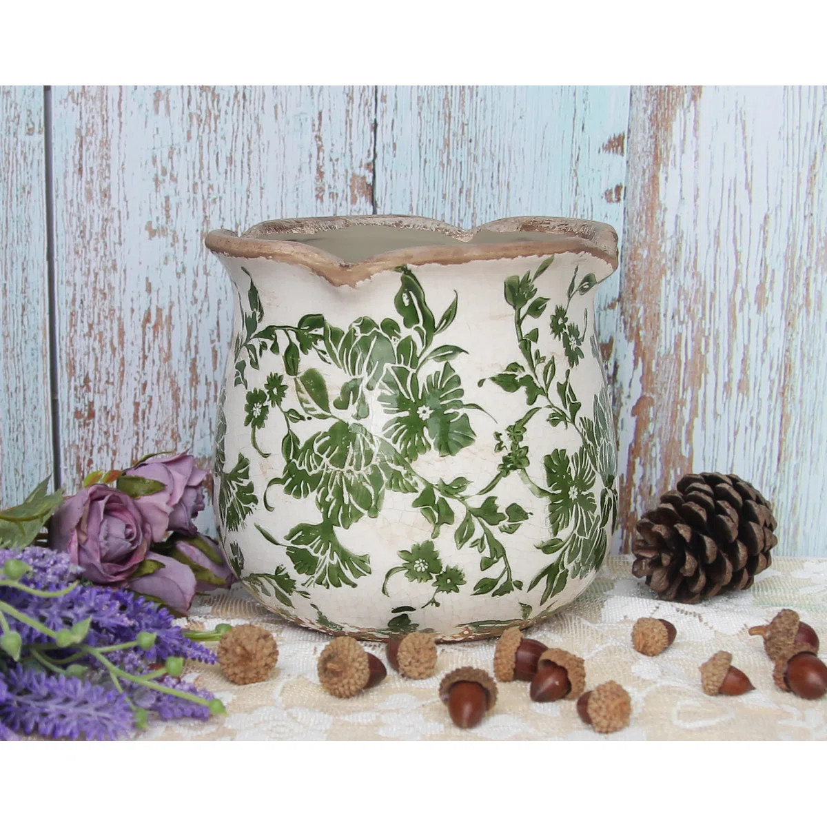 August Grove® Adairsville Floral Ceramic Flower Pot Plant Pot Planter Home Decor Vase, Vintage W... | Wayfair North America