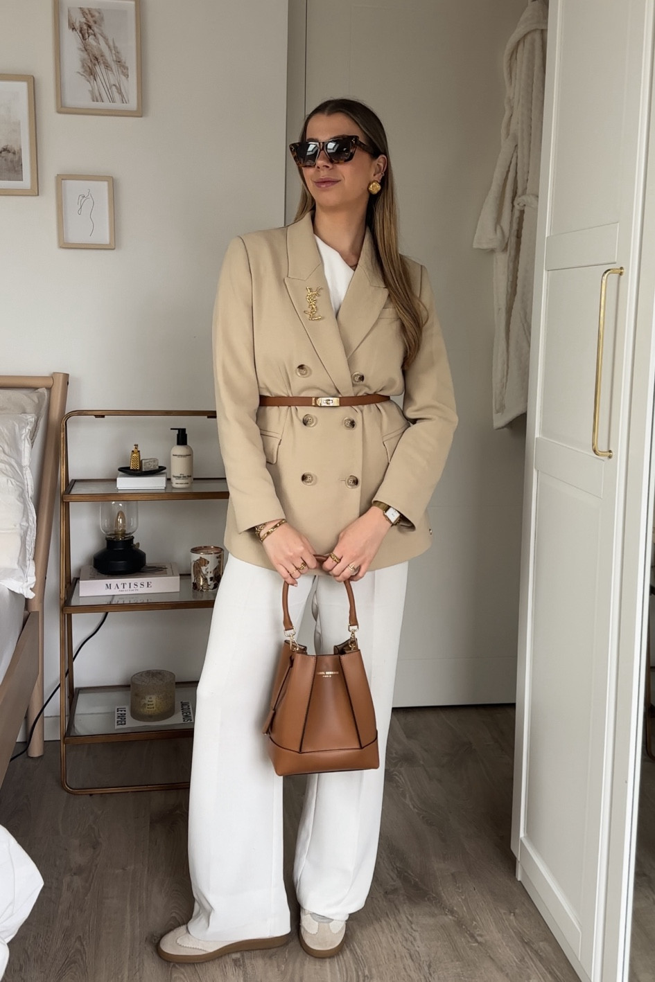 Full video on my TikTok: @nathalievdlu 
7 days of early spring outfits 1/7 ✨

Beige blazer | Josh V blazer | wide leg trousers | white trousers | Isabel Marant | flat sneakers | Celine sunglasses | brown sunglasses | Isabel Bernard bag | brown bag | Amazon belt | brown belt | golden jewellery | spring outfit | casual chic | neutral style | elegant outfit

#LTKeurope #LTKstyletip #LTKSeasonal