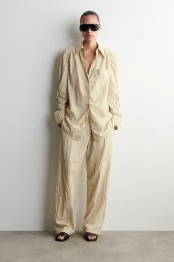 COS Crinkled-Silk Straight-Leg Pants | Nordstrom | Nordstrom