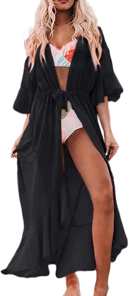Eddoyee Print Beach Kimono Cardigans for Women Open Front Swimsuit Cover Up | Amazon (US)