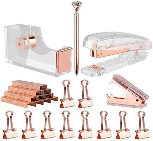 KIDMEN Rosegold Desk Accessory Kit,Set of Stapler, Staple Remover,1000pcs Staples,Tape Dispenser,... | Amazon (US)