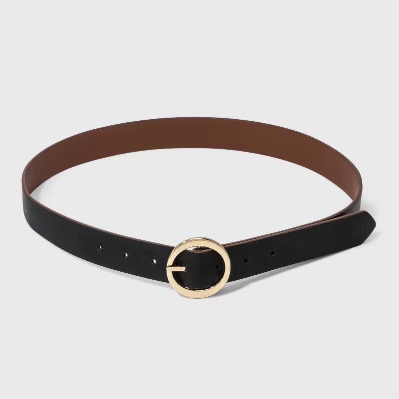 Women's Oval Tapered Center Bar Reversible Belt - A New Day™ Cognac/Black | Target