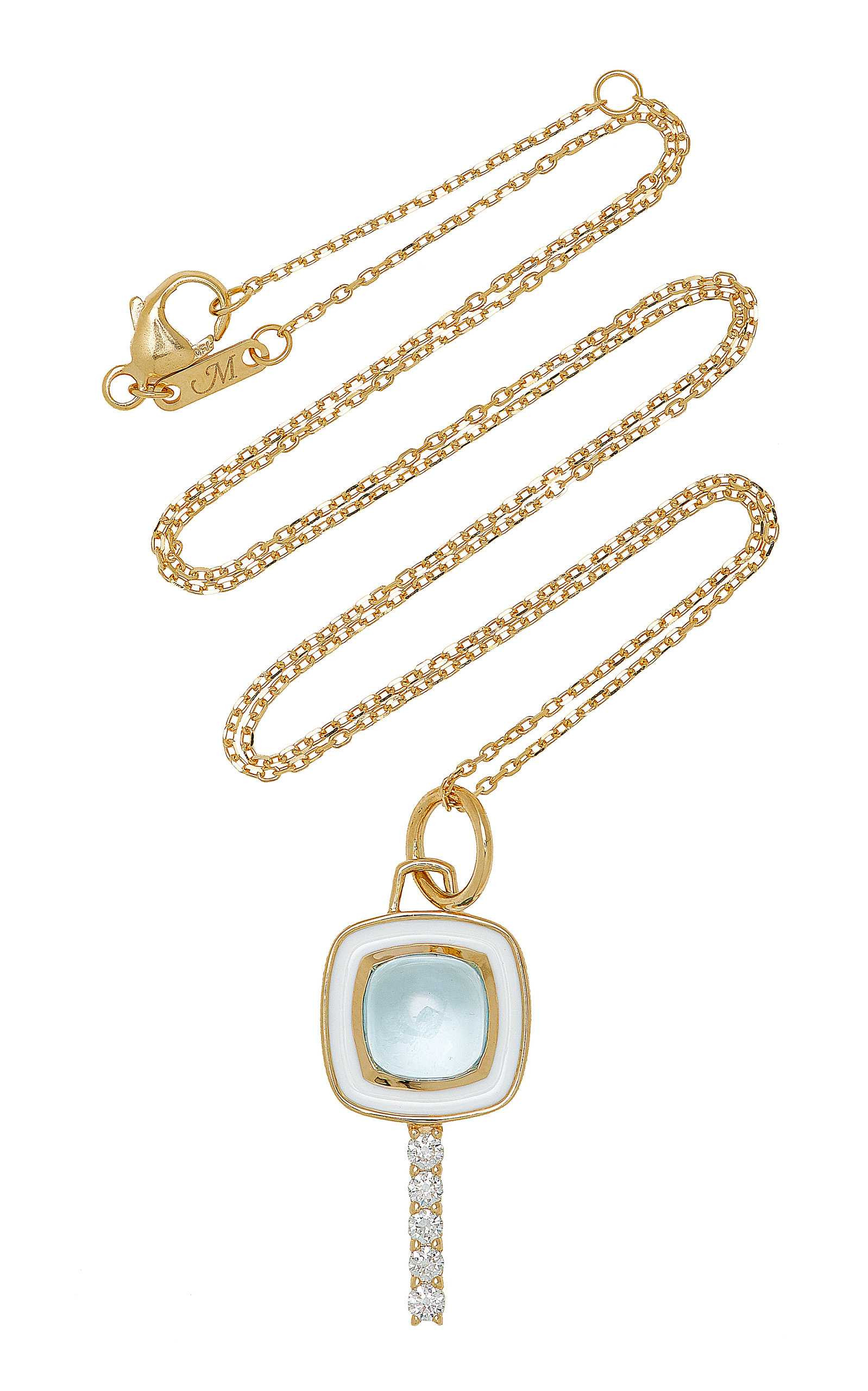 Mini Pocket Watch Key Enameled 18K Yellow Gold Topaz, Diamond Necklace | Moda Operandi (Global)