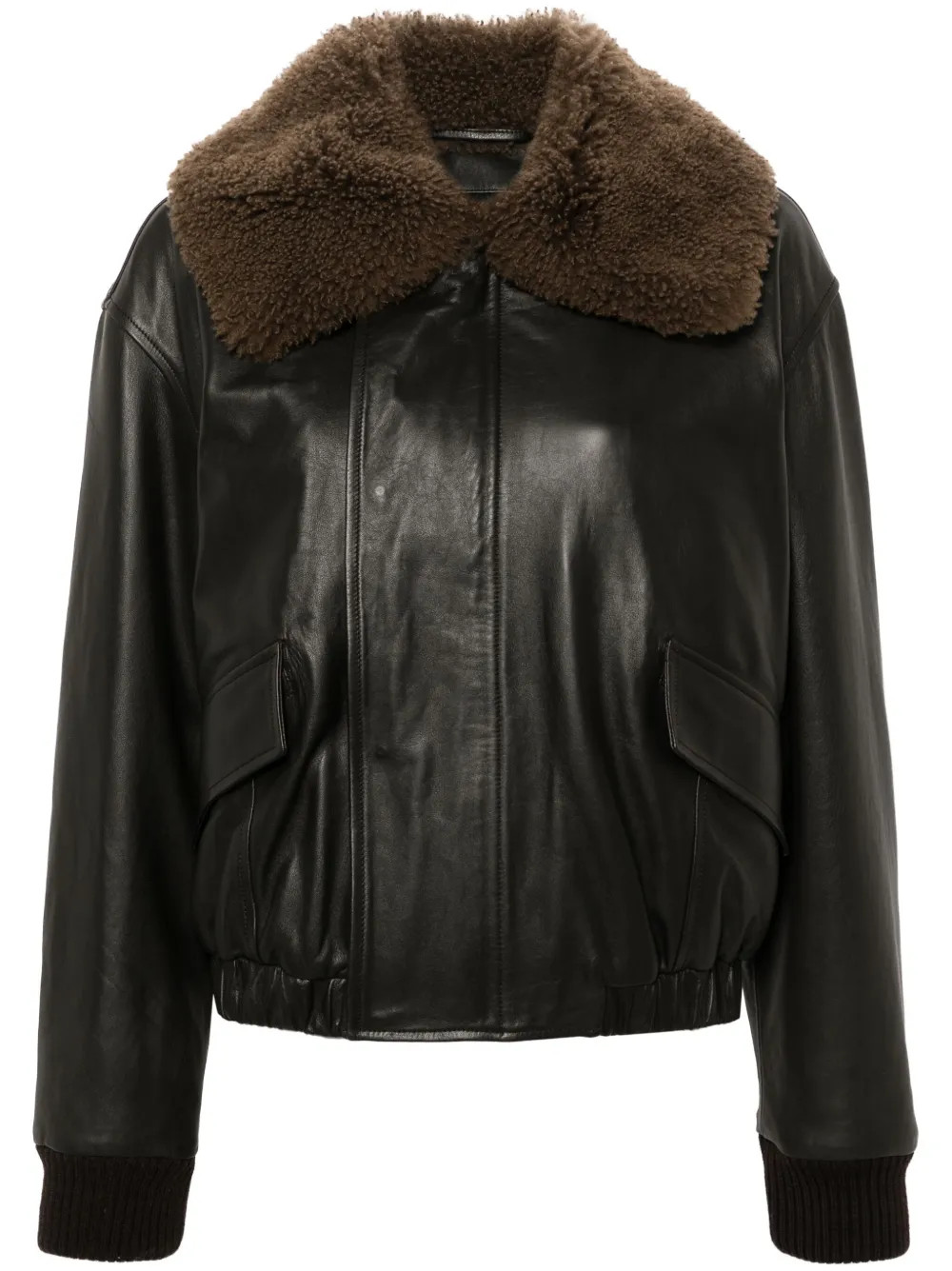 LEMAIRE Shearling Collar Leather Jacket - Farfetch | Farfetch Global