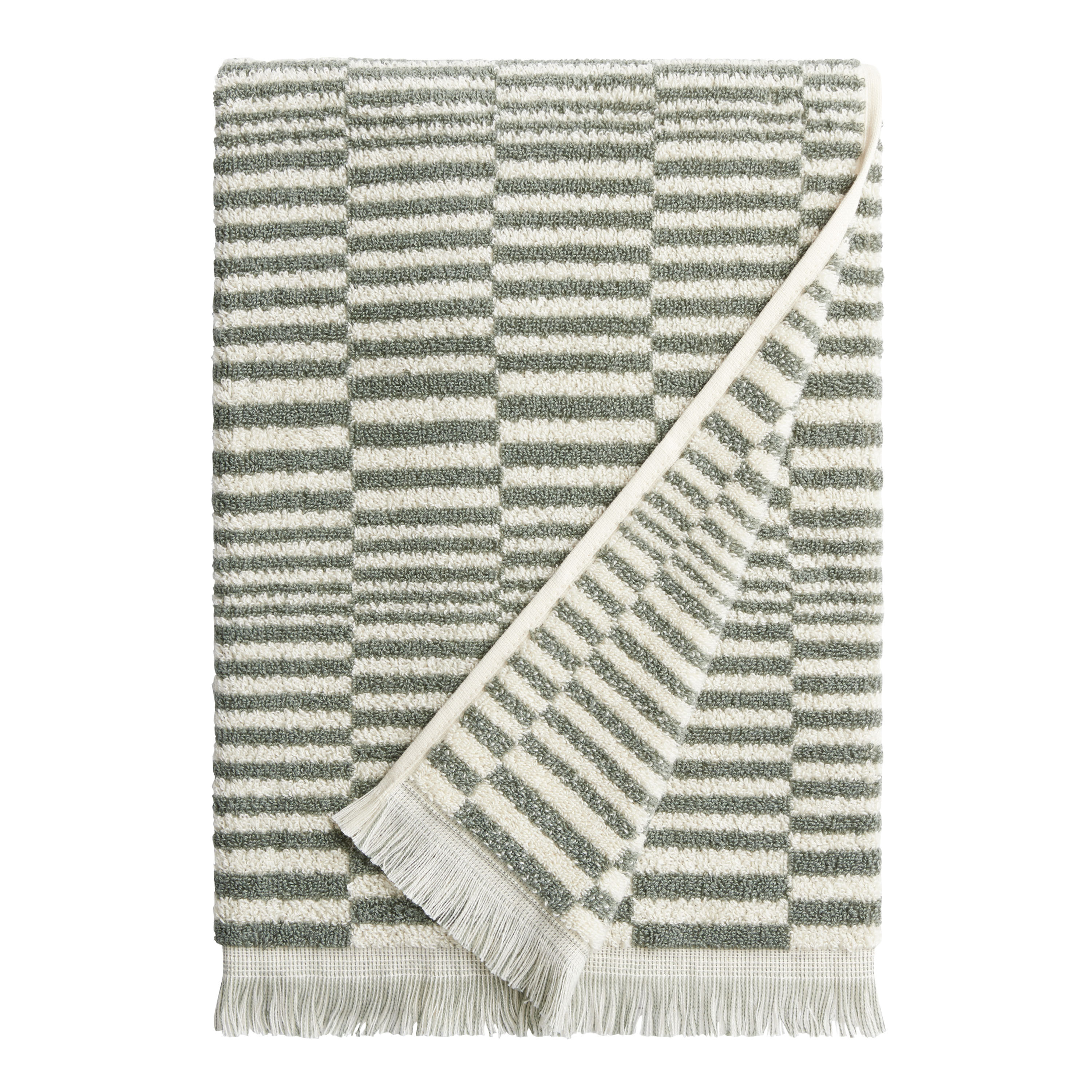 Mindee Laurel Green and Ivory Check Bath Towel | World Market