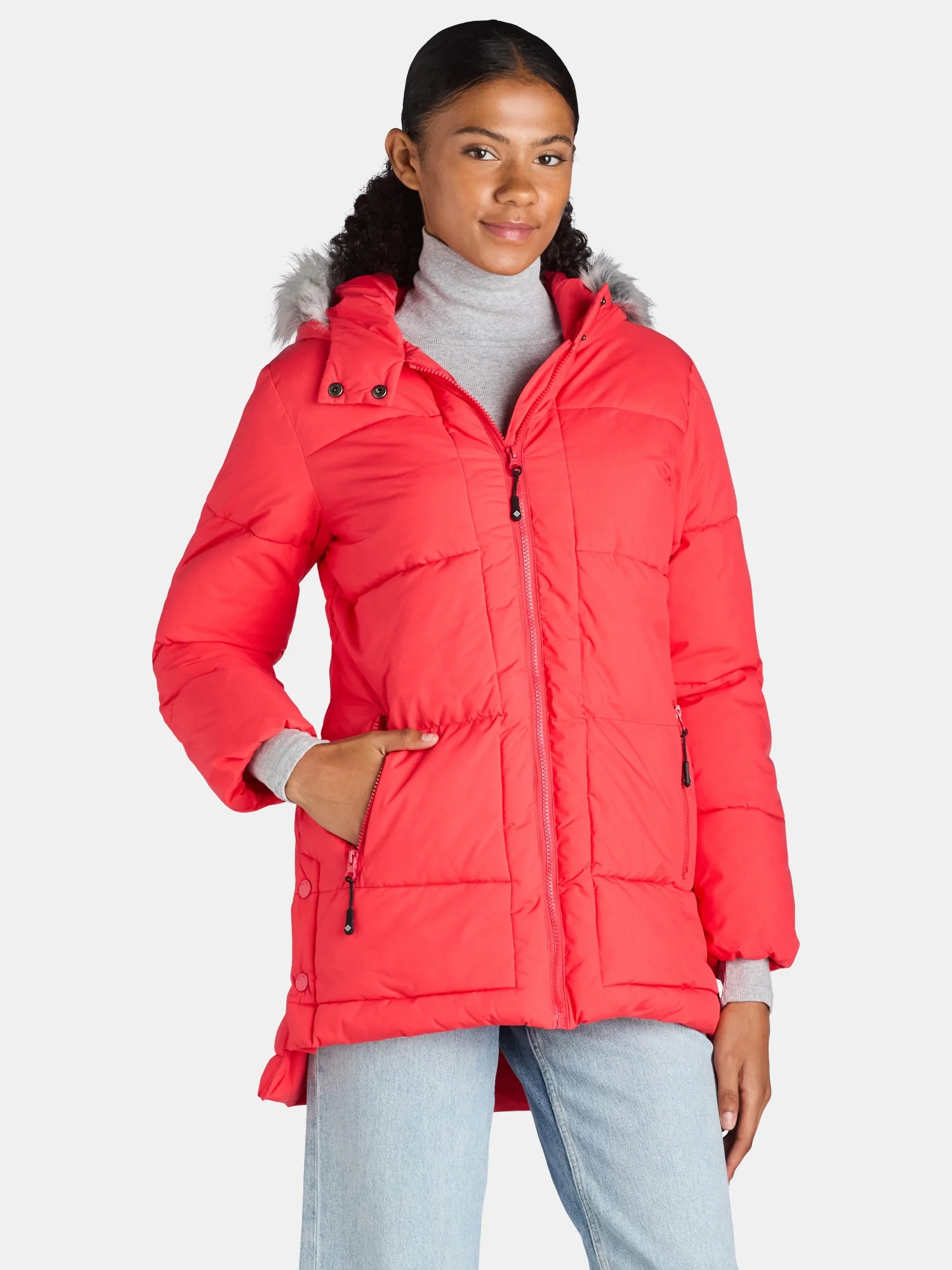 Big Chill Women's and Women's Plus Wide Quilted Puffer Coat with Faux Fur Trim Hood, Sizes S-3X | Walmart (US)