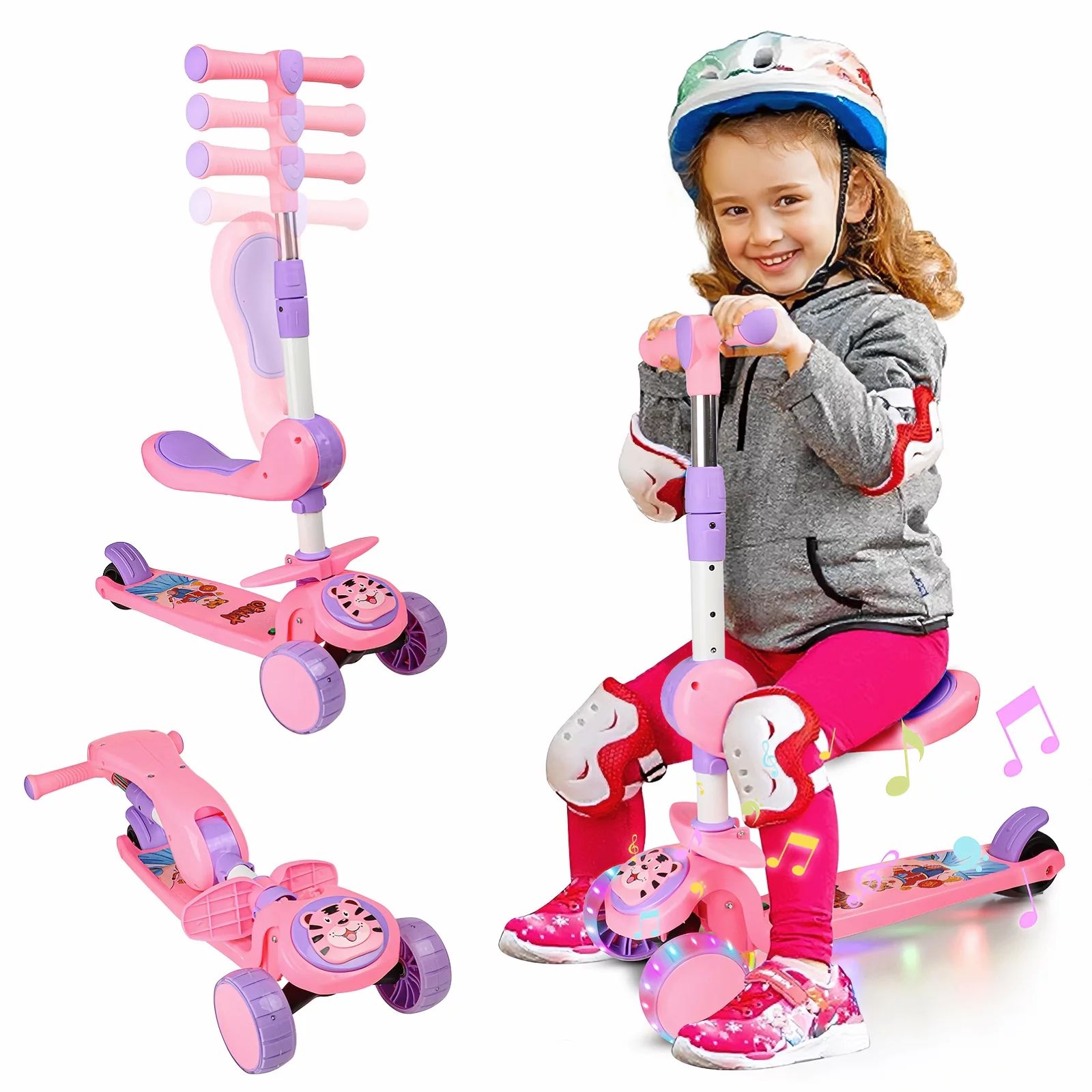 Beefunni Pink Sit-and-Scoot Scooter for Girls, Adjustable Handlebar Kick Scooter, Wide Anti-Slip ... | Walmart (US)