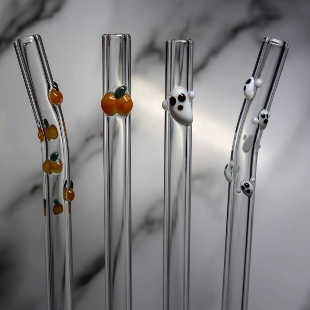 Ghost + Pumpkin Glass Straw Sets | Etsy (CAD)