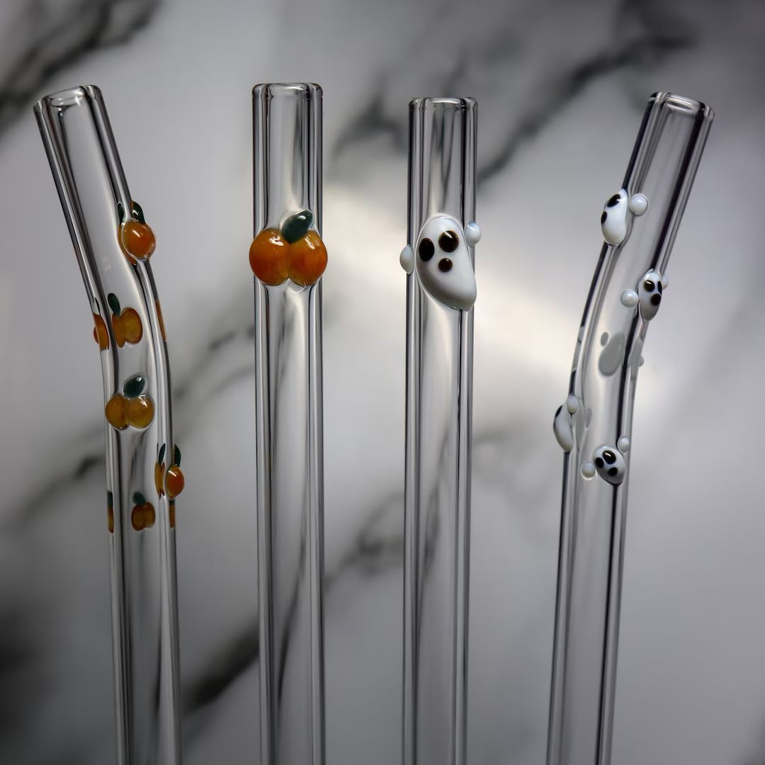 Ghost Pumpkin Glass Straw Sets - Etsy | Etsy (US)