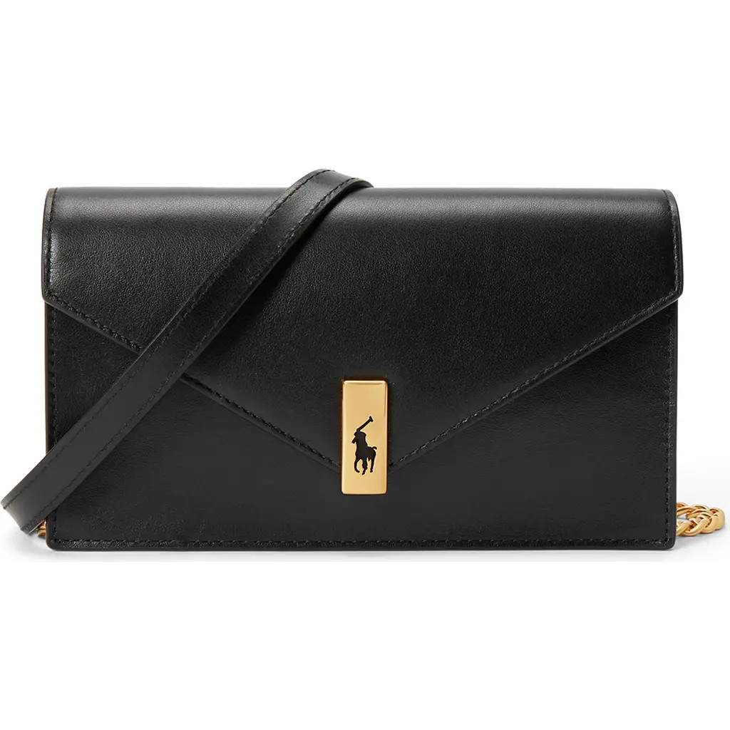 Polo Ralph Lauren Polo ID Chain Leather Crossbody Wallet in Black at Nordstrom | Nordstrom