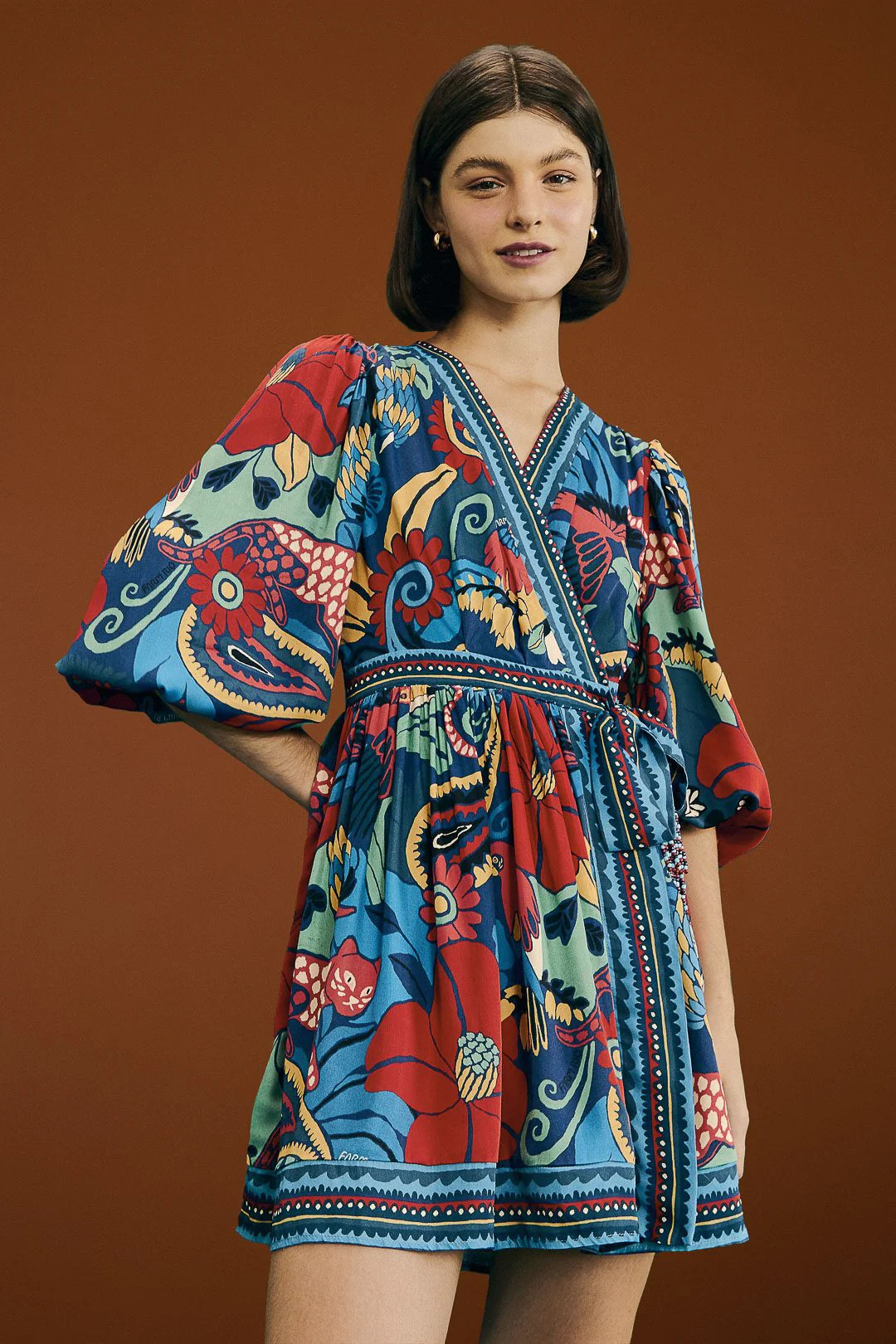 Blue Vintage Forest Lenzing™ Ecovero™ Viscose Mini Dress | FarmRio (US)