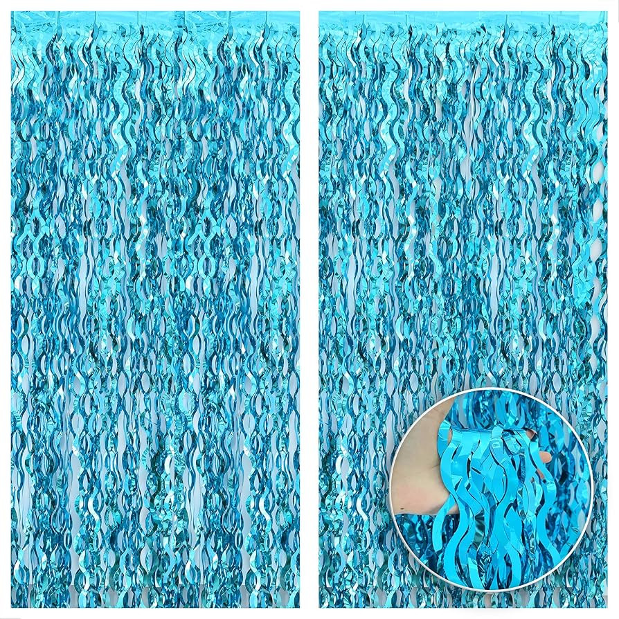 KatchOn, XtraLarge, Wavy Blue Foil Fringe Curtain - 3.2x6.5 Feet, Pack of 2 | Blue Water Beach Ba... | Amazon (US)