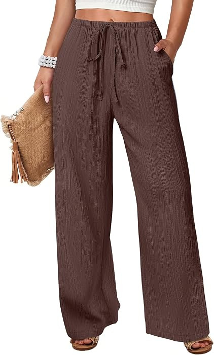 ANRABESS Women's Wide Leg Beach Pants Elastic Waist Lightweight Casual Flowy Palazzo Lounge Trous... | Amazon (US)